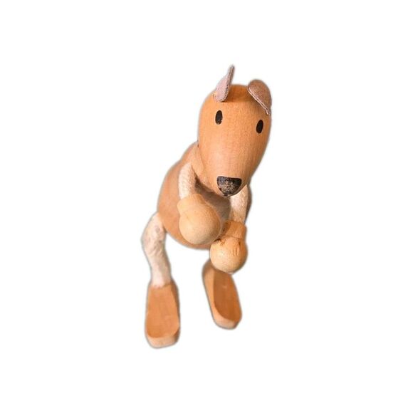 ANAMALZ Kangaroo Wooden Toy Figure W Wire MVB Legs And Arms 4" Long 1.5 " Tail - Picture 1 of 7